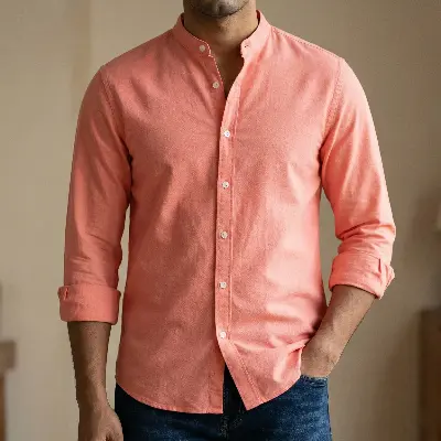 Picture of Men's Solid Colour Ban color Shirt  (Pink)