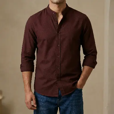 Picture of Men's Ban Collar Cotton Shirt-