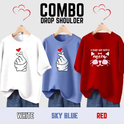 Picture of 3 Pcs Combo Lovely Drop shoulder T-shirt for Women