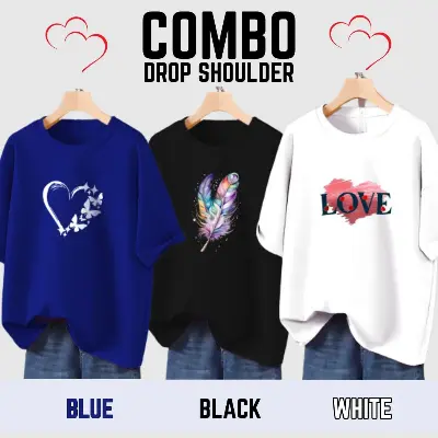 Picture of 3 Pcs Combo Lovely Drop shoulder T-shirt for Women