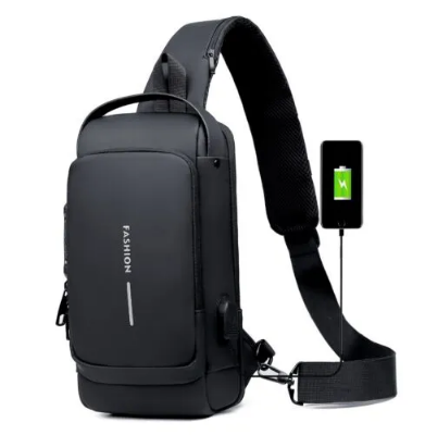 Picture of USB charging sport sling Anti-theft shoulder bag (Black)