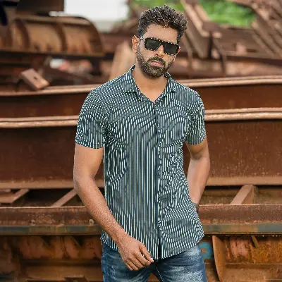 Picture of Half Sleeve Stretch Casual Shirt (Navy)