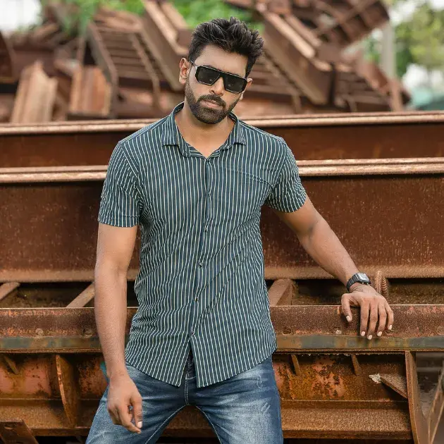 Picture of Half Sleeve Stretch Casual Shirt (Navy)