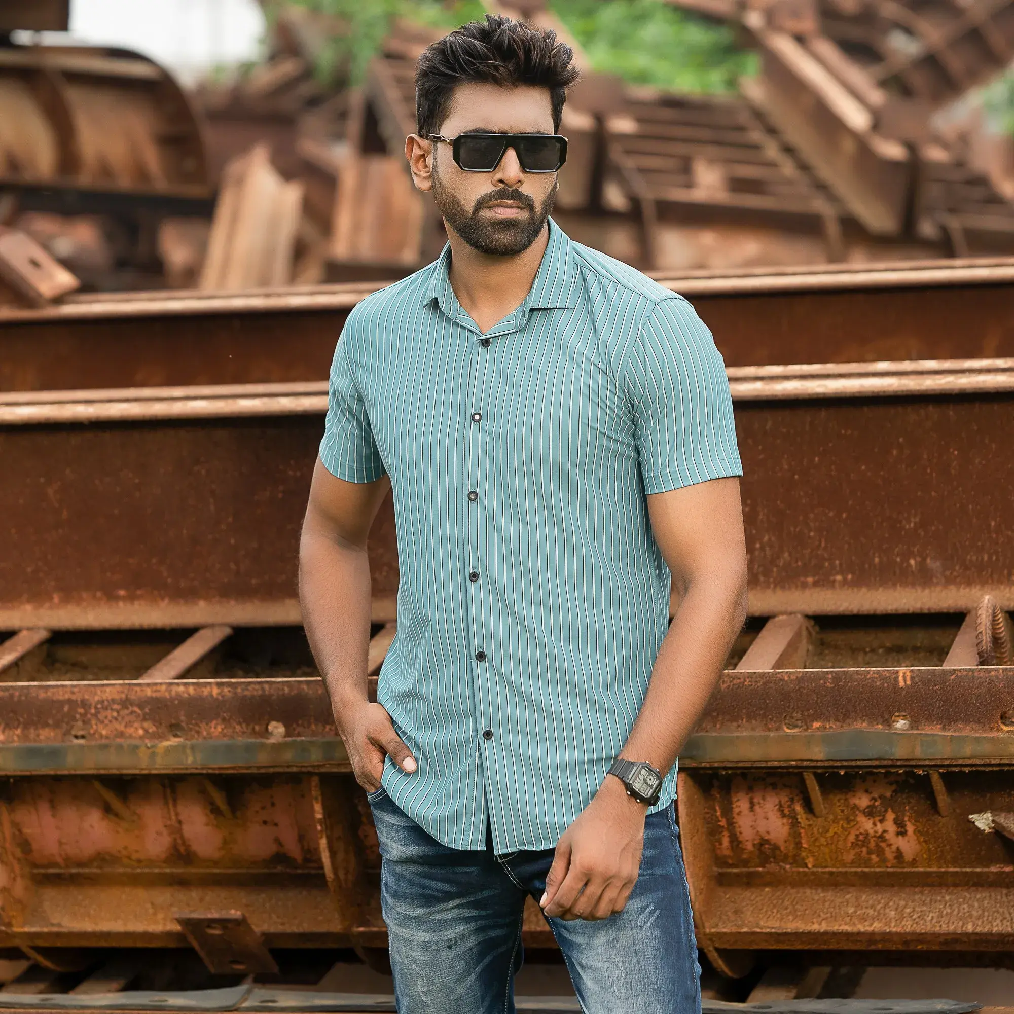 Picture of Half Sleeve Stretch Casual Shirt (Sky+blue)