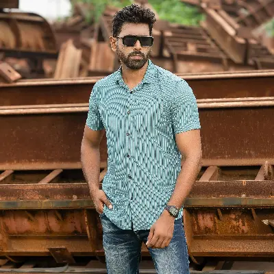 Picture of Half Sleeve Stretch Casual Shirt (Sky+blue)