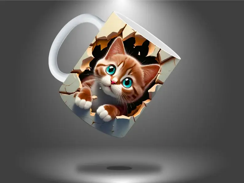 Picture of 3D Cat Hole In A Wall Design Mug
