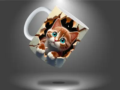 Picture of 3D Cat Hole In A Wall Design Mug