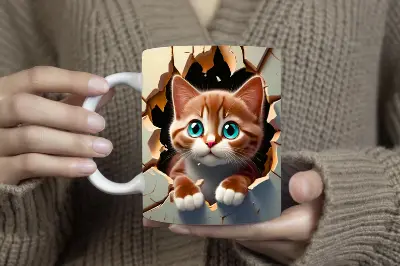 Picture of 3D Cat Hole In A Wall Design Mug