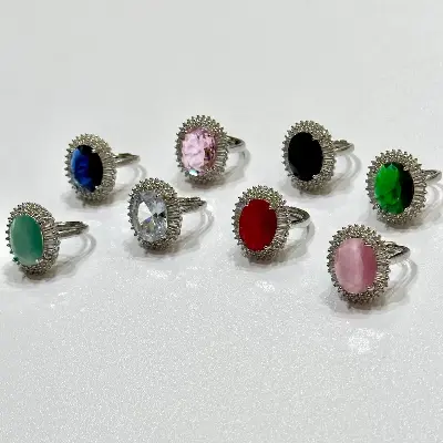 Picture of Elegant Crystal Stone Ring Set – 8 Color Variants