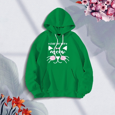 Picture of Premium Comfortable Stylish (Meow-Green) Ladies winter hoodie