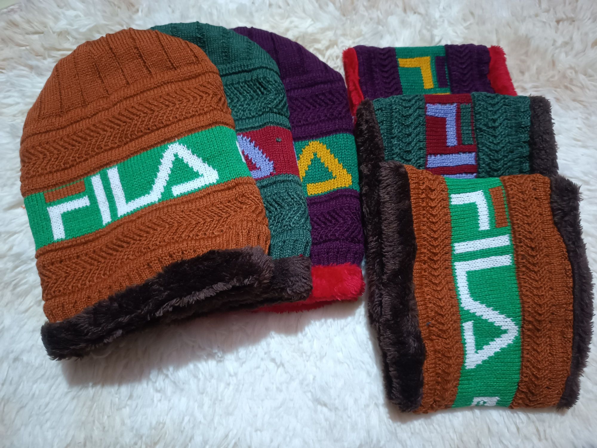 Picture of Knitted Hat Scarf Caps Set Neck Warmer Winter Hats For Men Women শীতের কান টুপি সেট Winter Cap For Men Man Woman Red