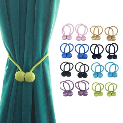 Picture of 2 PCS Magnetic Curtain Buckle Magnetic Curtain Tiebacks Convenient Drape Tie European Style Decorative Weave Rope Curtain Rings & Buckles Holder for Window Sheer Blackout Draperies