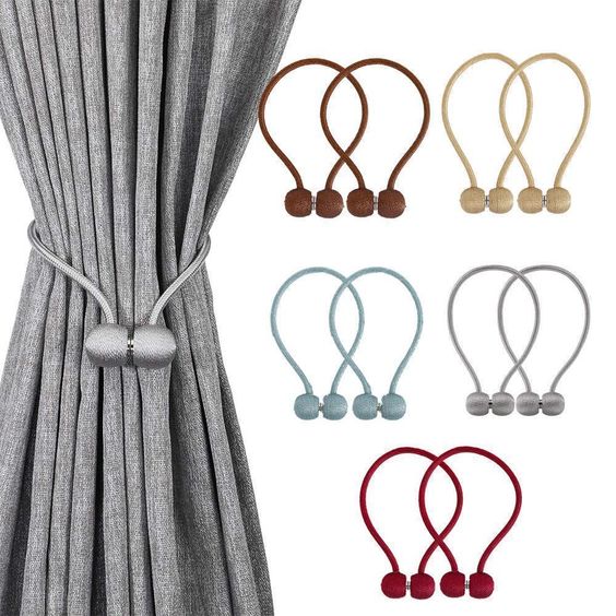 Picture of 2 PCS Magnetic Curtain Buckle Magnetic Curtain Tiebacks Convenient Drape Tie European Style Decorative Weave Rope Curtain Rings & Buckles Holder for Window Sheer Blackout Draperies
