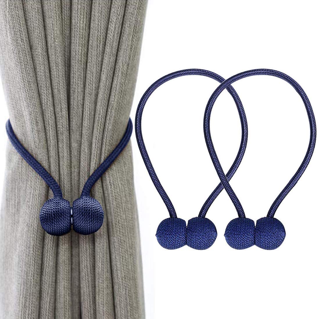 Picture of 2 PCS Magnetic Curtain Buckle Magnetic Curtain Tiebacks Convenient Drape Tie European Style Decorative Weave Rope Curtain Rings & Buckles Holder for Window Sheer Blackout Draperies