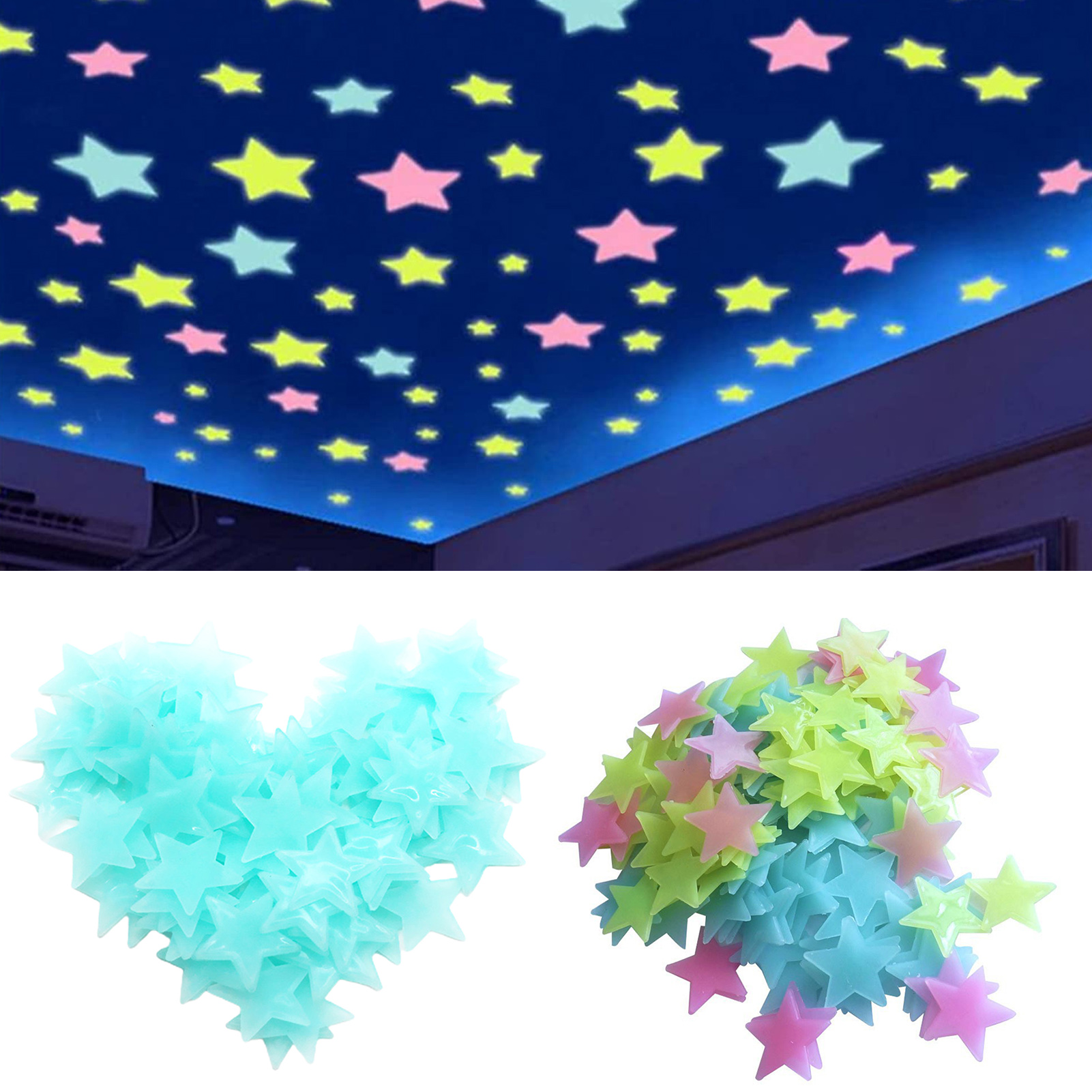 Picture of 20 Pcs Luminous Star Stickers Halloween Decorations for Home 3cm Glow In The Dark Multicolor
