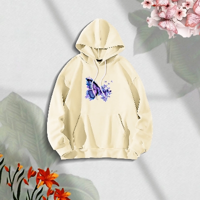 Picture of Premium Comfortable Stylish (Purple Butterflies-off white) Ladies winter hoodie