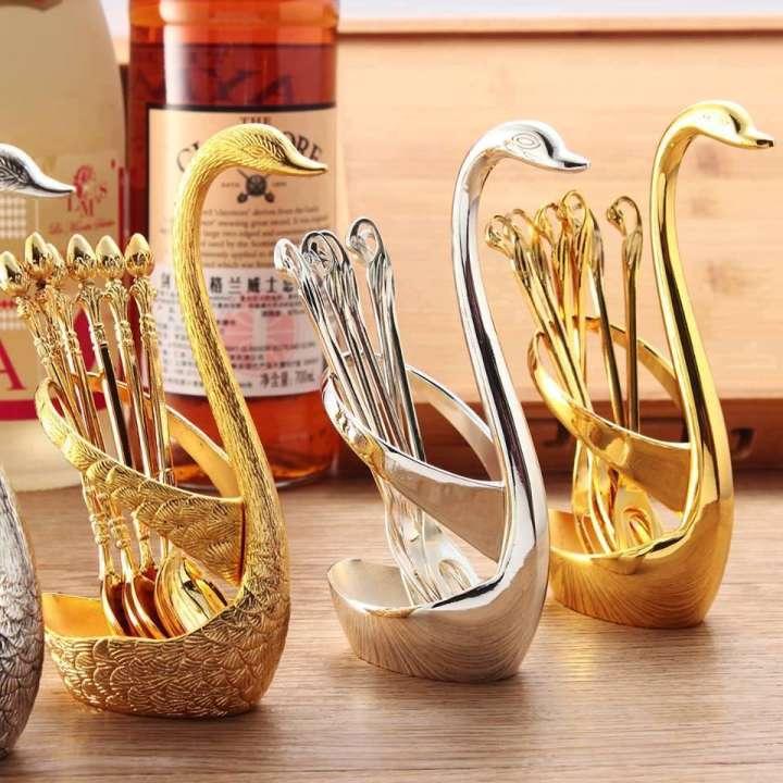 Picture of Spoon Set With Swan Stand - Golden