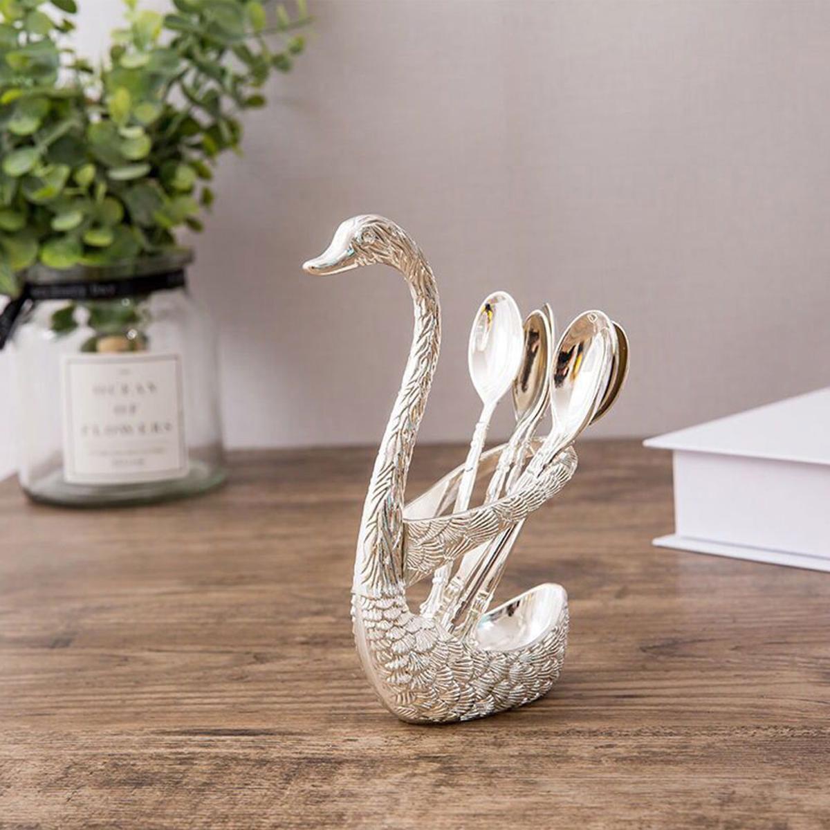 Picture of Spoon Set With Swan Stand - Golden