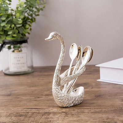 Picture of Spoon Set With Swan Stand - Golden