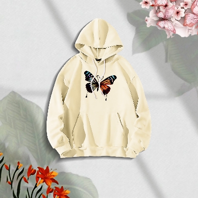 Picture of Premium Comfortable Stylish (Butterflies-off white) Ladies winter hoodie