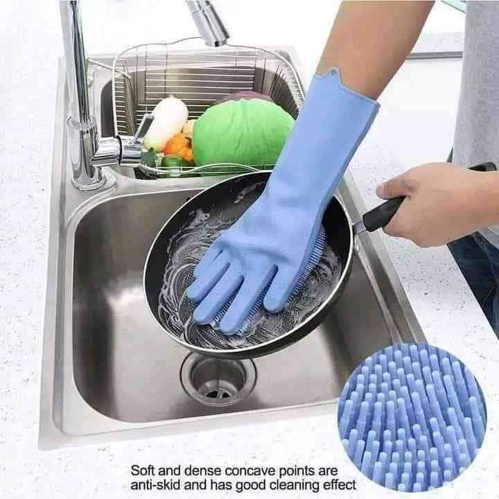 Picture of Silicone Dish Washing Kitchen Hand Gloves 1 pairs (2 pcs)