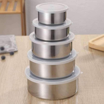 Picture of Stainless steel Storage Bowls 5 Pcs Set With Food-Grade Plastic Cover Silver