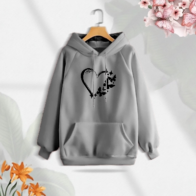 Picture of Premium Comfortable (Gray -Love Butterflies) Ladies winter hoodie