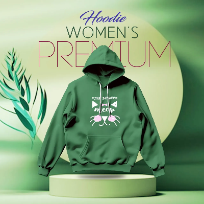 Picture of Premium Comfortable (Meow-Green) Ladies winter hoodie