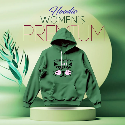 Picture of Premium Comfortable (Meow-Green) Ladies winter hoodie