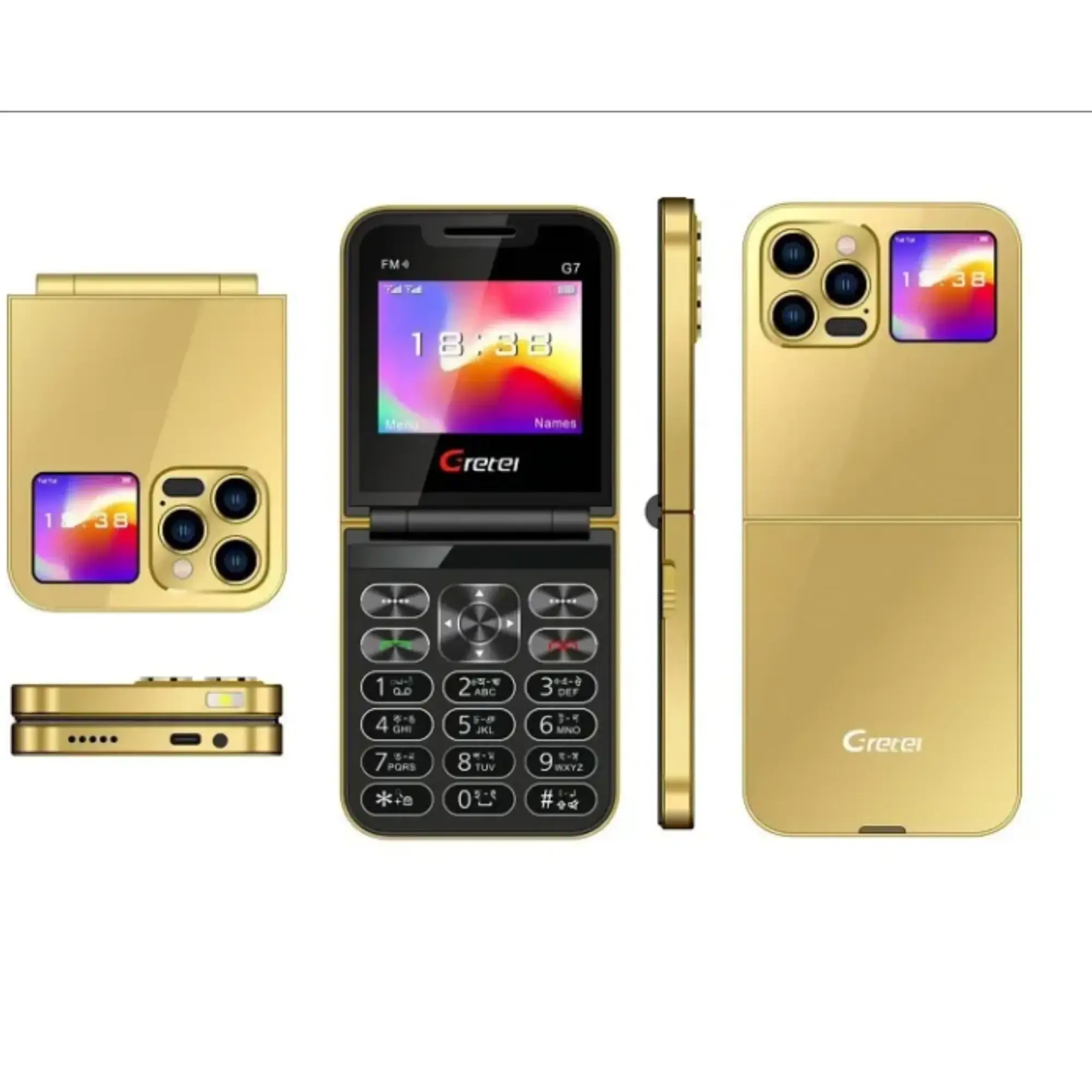 Picture of Gretel G7 Flip Folding Phone Dual Display Caseing ( Gold)