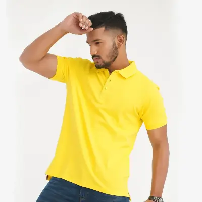 Picture of Cotton Half Sleeve Polo Shirt For Men - Yellow