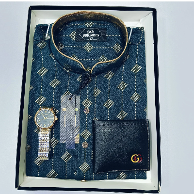 Picture of Cotton Print Punjabi + Premium Watch + Wallet Combo Pack