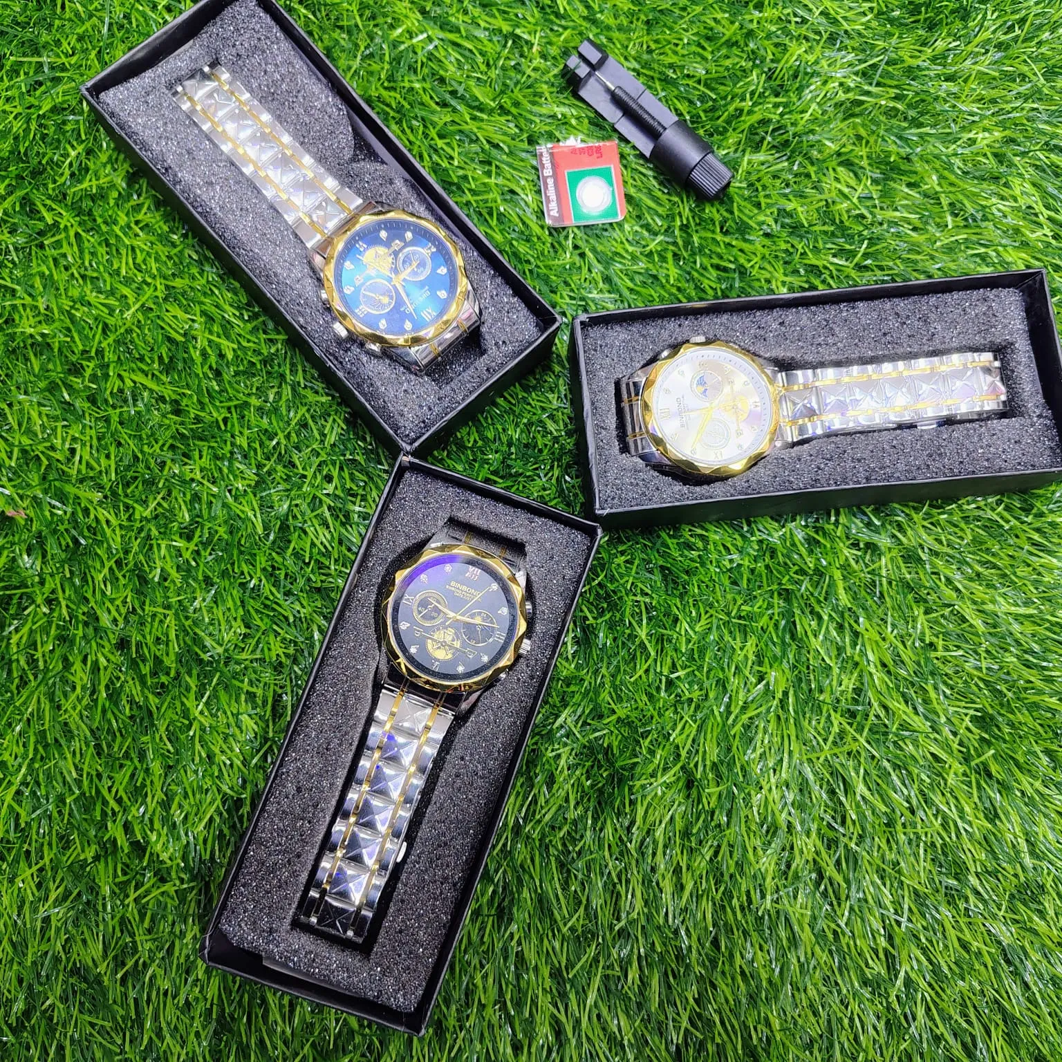 Picture of BINBOND B1236 Brand Fashion Tourbillon Dial Quartz Watches Men’s Luxury Stainless Steel + Free Chain cutter @ battery .