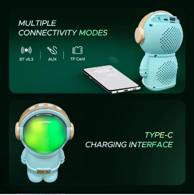 Picture of Wrader X808 Wireless Stereo Woofer Bass Cute Gift Astronaut Loud Portable Creative Active Bass Rgb Light Bluetooth Speaker