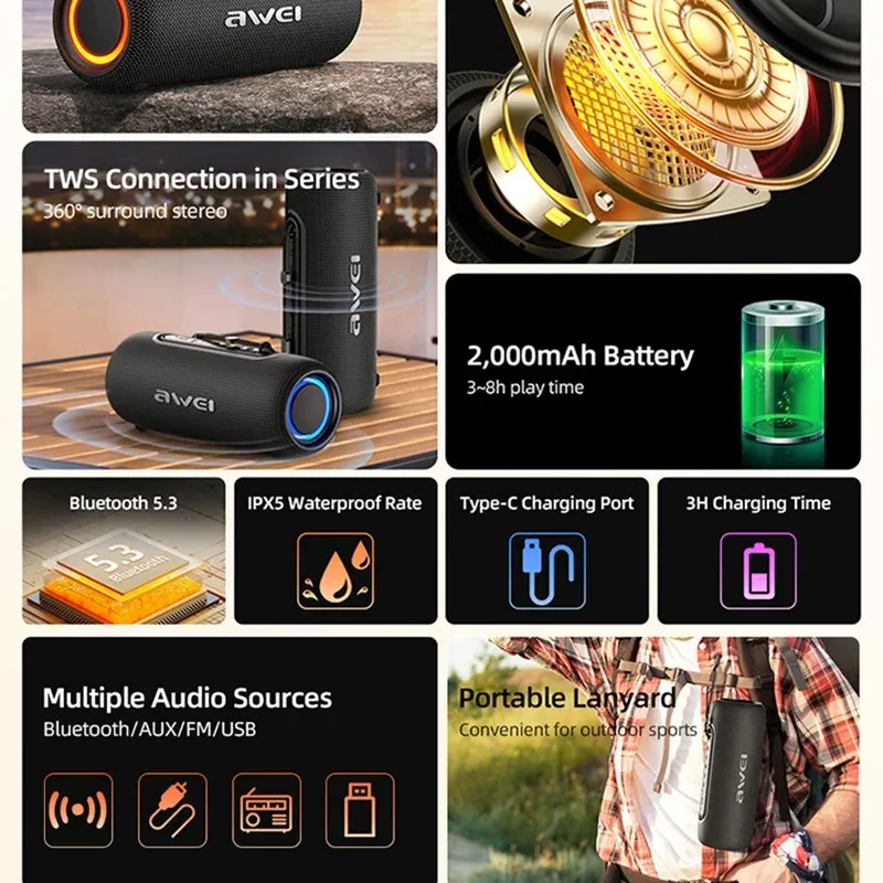 Picture of Awei KA8 Bluetooth Dual Speaker Stereo Speaker ( SIx Month warrenty )