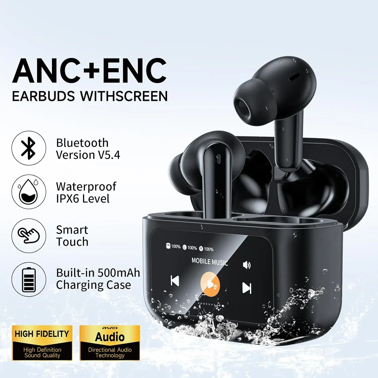 Picture of Awei T56 ANC Earbuds with LED Touch Display