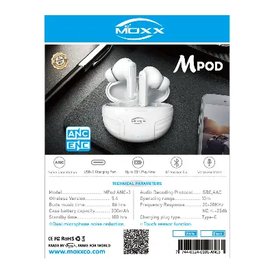 Picture of MOXX MPOD ANC & ENC TWS Wireless Earbuds | Environmental Noise Cancellation (ENC) | Active Noise Cancellation (ANC)