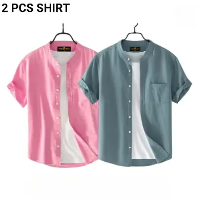 Picture of Fashionable casual Half Sleeve shirt for men ( pink+ Ash )