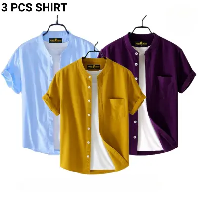 Picture of Fashionable casual Half Sleeve shirt for men (paste + Yellow + purple)