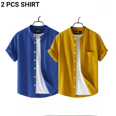 Picture of Fashionable casual Half Sleeve shirt for men(Yellow+ petrol)