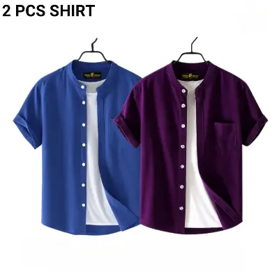 Picture of Fashionable casual Half Sleeve shirt for men (Petrol+ purple)