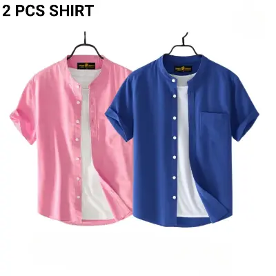 Picture of Fashionable casual Half Sleeve shirt for men(Petrol+ pink)