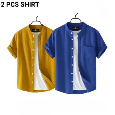 Picture of Fashionable casual Half Sleeve shirt for men(Petrol+ yellow)