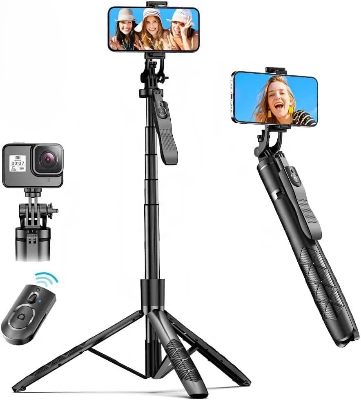 Picture of K-28 Long Video Stand Cum Selfie Stick Tripod with Remote - 360° Rotation Phone Stand with Wireless Remote Control, with light