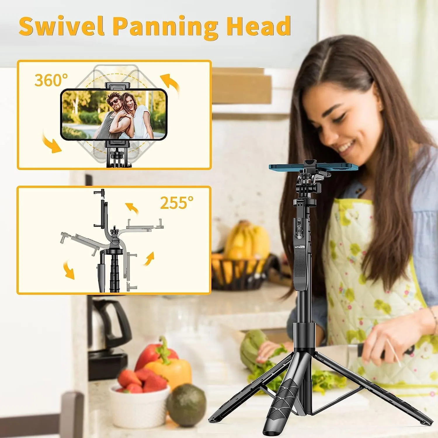 Picture of K-28 Long Video Stand Cum Selfie Stick Tripod with Remote - 360° Rotation Phone Stand with Wireless Remote Control, with light
