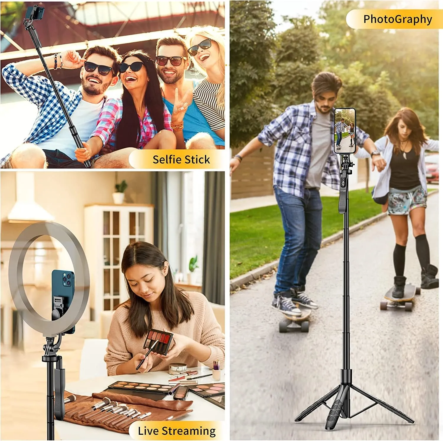 Picture of K-28 Long Video Stand Cum Selfie Stick Tripod with Remote - 360° Rotation Phone Stand with Wireless Remote Control, with light