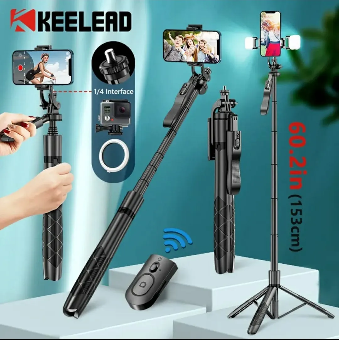 Picture of K-28 Long Video Stand Cum Selfie Stick Tripod with Remote - 360° Rotation Phone Stand with Wireless Remote Control, with light