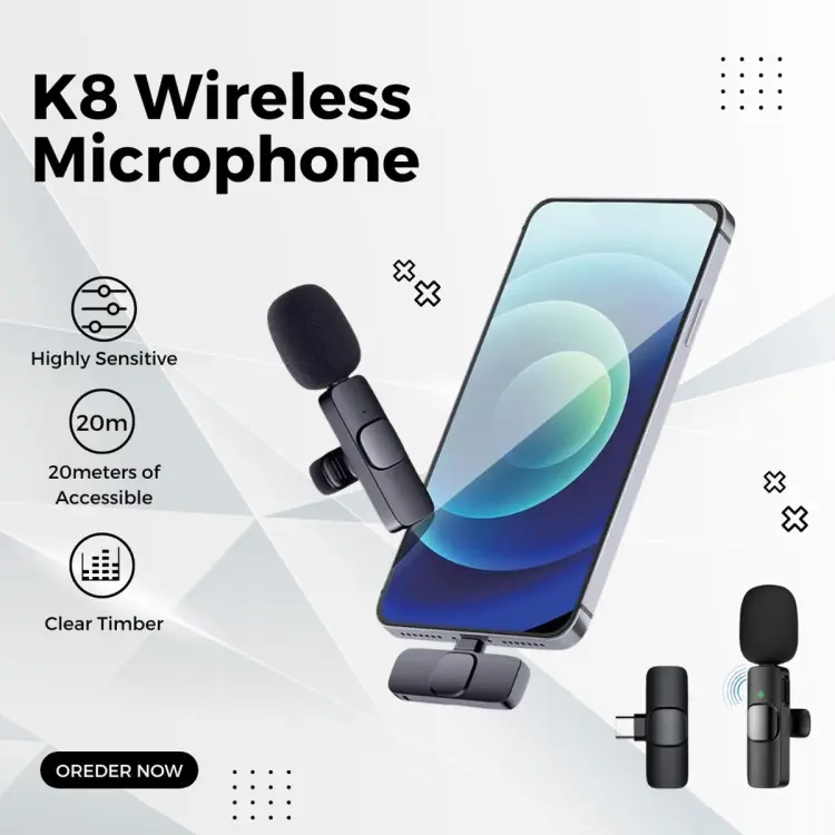 Picture of K8 Wireless Microphone for YouTube Vlogging, Video Recording Online Classes with Noise Cancellation Mic Supports (Type C)