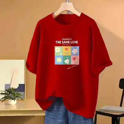 Picture of Drop shoulder T-shirt for Women (Red)