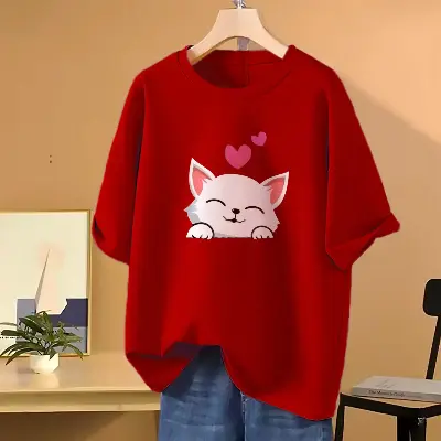 Picture of Drop shoulder T-shirt for Women (Red)